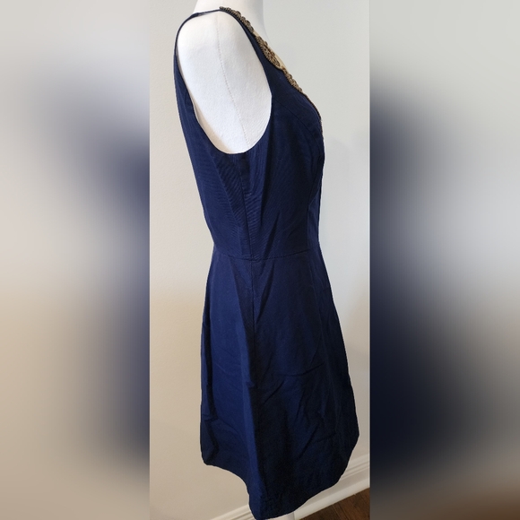 Lilly Pulitzer Navy Dress with Gold Beaded Neckline. Size 6. VGUC - Picture 2 of 6
